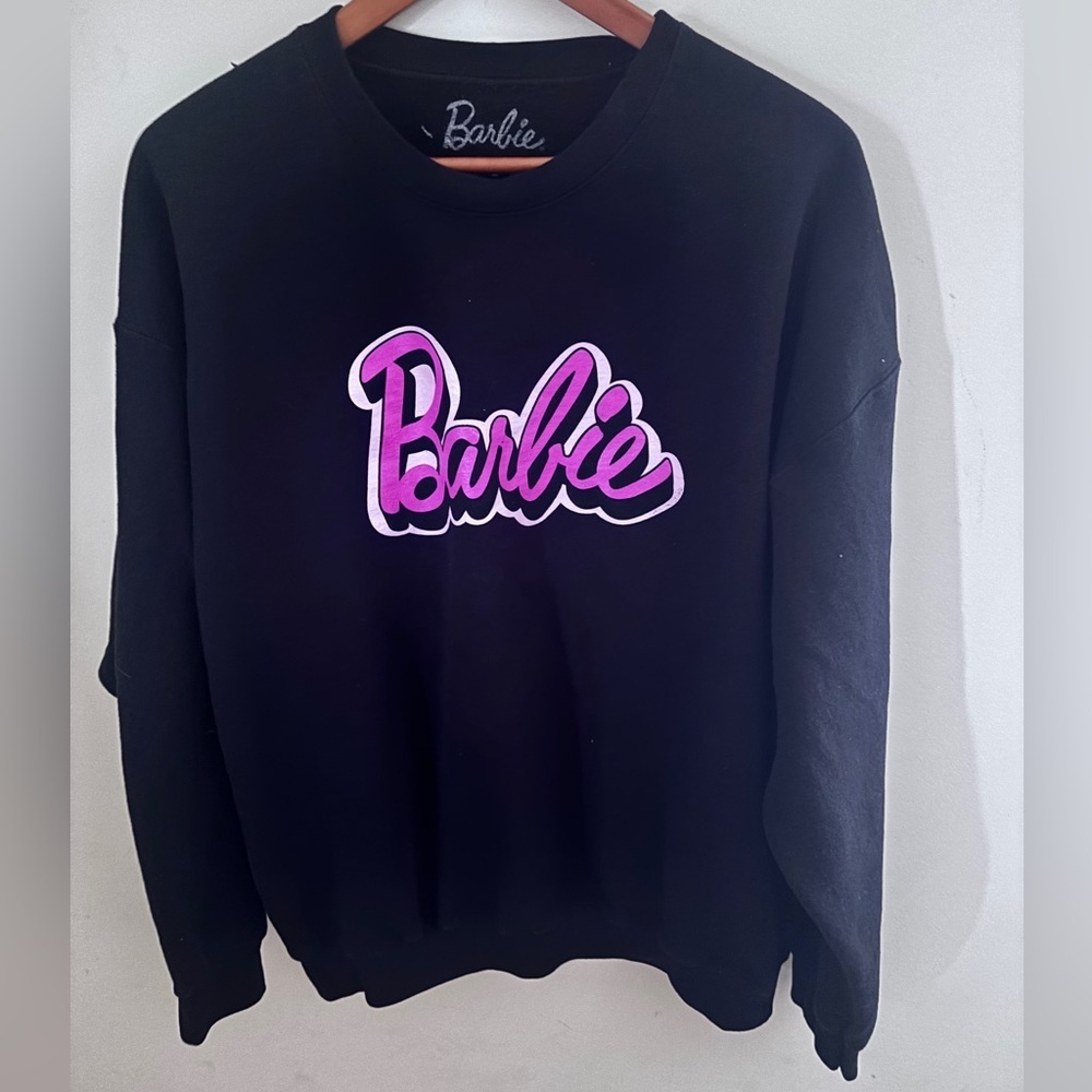 Barbie Logo Graphic Black Crewneck Sweatshirt Size: Large